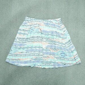 Hollister A-Line Mini‎ Skirt Women Size Medium Green Blue Stripe Tribal Elastic